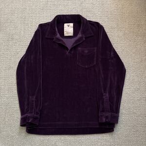 OAS Huckberry Soft Velour Cotton Long Sleeve Collared Polo Shirt Men Sz S Purple